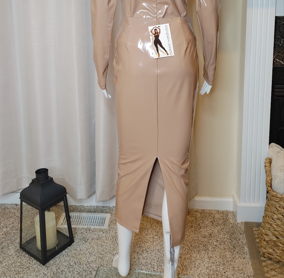 NAKED WARDROBE "The Vinyl Mood Midi Skirt" IN Coco, Womens M - Picture 8 of 10